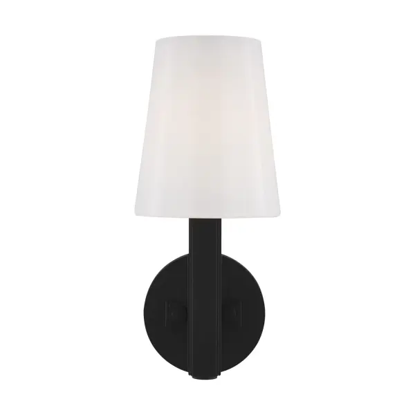 The Logan wall sconce by Thomas O'Brien masterfully bridges traditional and modern design with its tapered milk white glass shade and slim aged iron arm. Perfect for intimate spaces requiring soft, diffused light.
