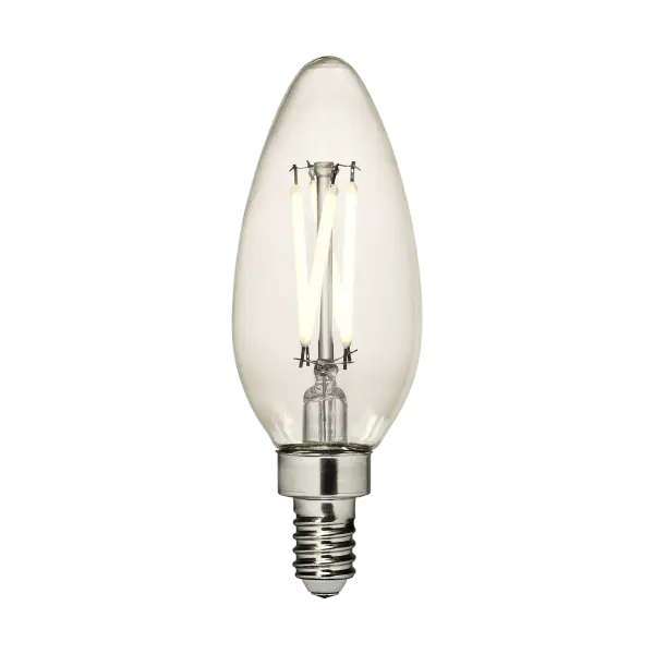 This 5W LED bulb delivers 500 lumens of warm 2700K light in a traditional B11 candelabra shape. Perfect for chandeliers, sconces, and decorative fixtures where the bulb is visible, offering energy efficiency without sacrificing style.