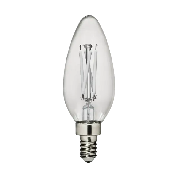 This 5W LED bulb delivers 500 lumens of warm 2700K light in a traditional B11 candelabra shape. Perfect for chandeliers, sconces, and decorative fixtures where the bulb is visible, offering energy efficiency without sacrificing style. - alternate view