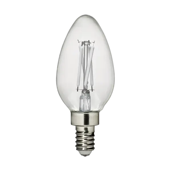 This 4W LED candelabra bulb delivers 350 lumens of warm 2700K light while consuming minimal energy. The clear glass design works beautifully in exposed-bulb fixtures, chandeliers, and sconces throughout the home. - alternate view