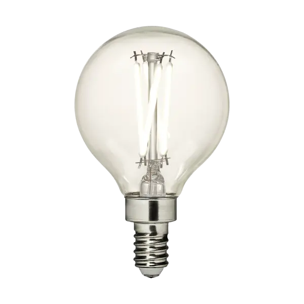 This 2.5W LED bulb delivers warm 2700K light with 200 lumens in a classic G16.5 globe shape. Perfect for vanity lights, sconces, and chandeliers with candelabra bases, offering energy savings without sacrificing ambiance.