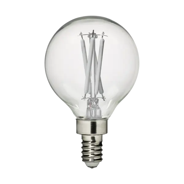 This G16.5 clear LED bulb delivers warm, inviting 2700K light at 350 lumens while using only 4 watts. Perfect for decorative fixtures where the bulb is visible, offering energy efficiency without sacrificing style. - alternate view