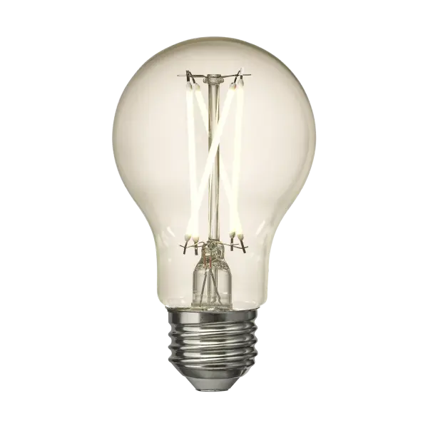 This 7.5W LED bulb delivers 800 lumens of warm 2700K light in a timeless A19 clear glass form. Perfect for exposed bulb fixtures, it combines vintage aesthetics with modern efficiency and long-lasting performance.