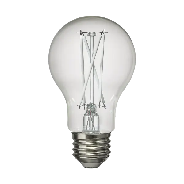 This 7.5W LED bulb delivers 800 lumens of warm 2700K light in a timeless A19 clear glass form. Perfect for exposed bulb fixtures, it combines vintage aesthetics with modern efficiency and long-lasting performance. - alternate view