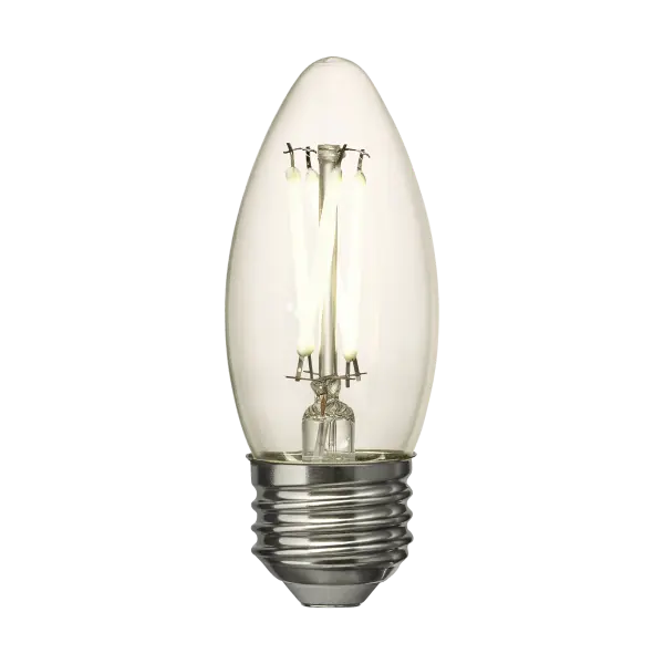 This 5W LED B11 candelabra bulb delivers 500 lumens of warm 2700K light while consuming minimal energy. The clear glass design showcases the LED filament for a vintage aesthetic that works beautifully in chandeliers and sconces.