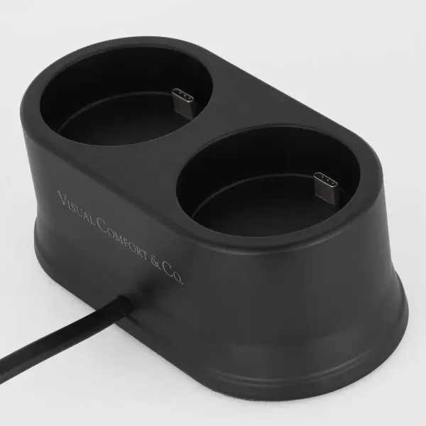 The Double R45 Universal Charging Station offers convenient dual-device charging in a compact, contemporary design. Its black finish integrates seamlessly into any modern interior while keeping devices organized and powered. - alternate view