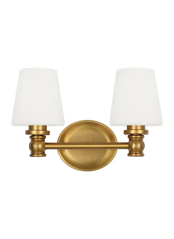 The Xavierre vanity fixture brings sophisticated style to bathroom lighting with its distinctive "X" design detail and warm burnished brass finish. Designed by Sean Lavin, it balances masculine tailoring with transitional elegance.