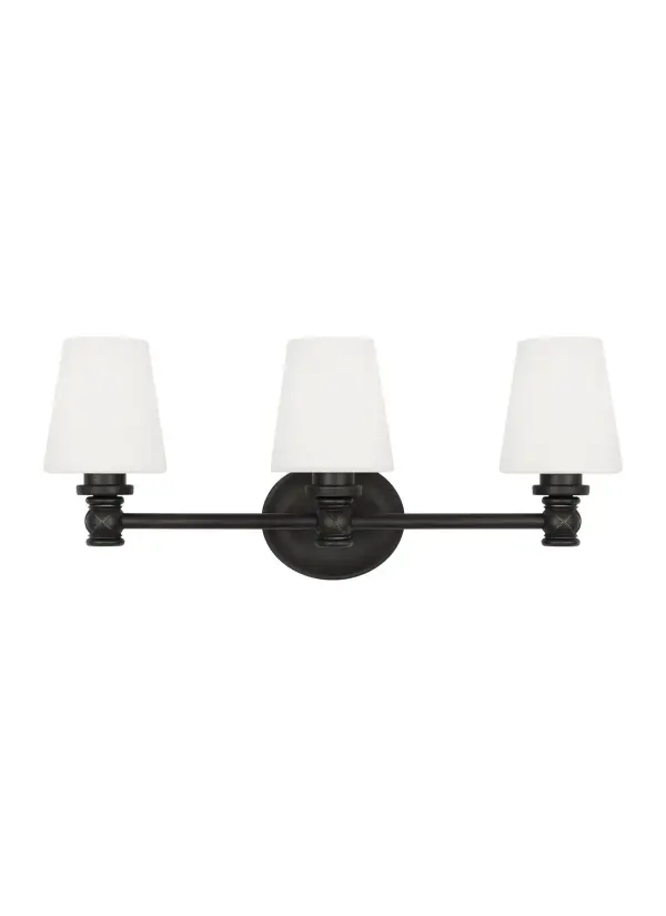 The Xavierre vanity fixture brings understated sophistication to bathroom lighting with its aged iron finish and distinctive X-detail base. Designer Sean Lavin's tailored approach creates a masculine yet refined aesthetic.