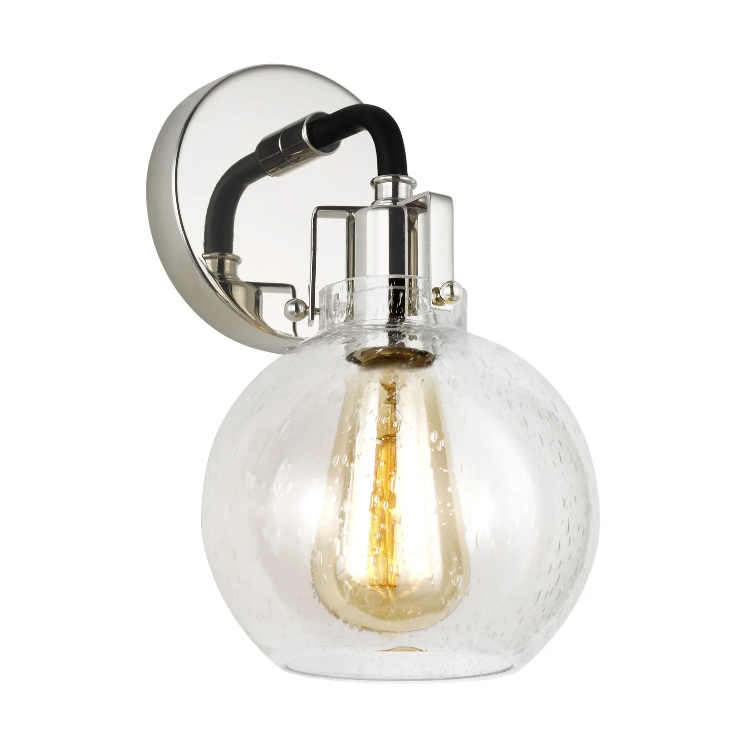 Clara One Light Wall Sconce in Polished Nickel with Textured Black