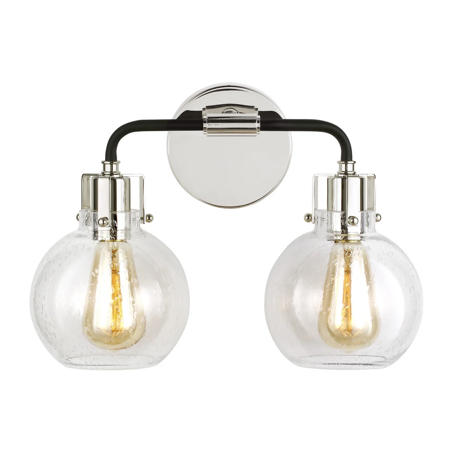 Clara Two Light Vanity in Polished Nickel/Textured Black