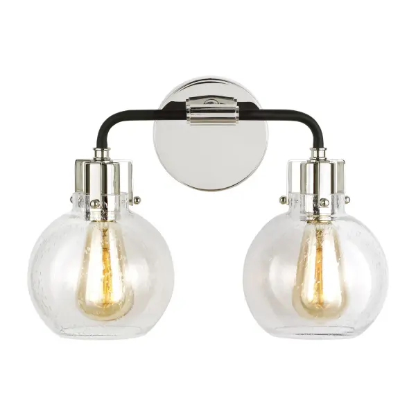 Clara Two Light Vanity in Polished Nickel/Textured Black