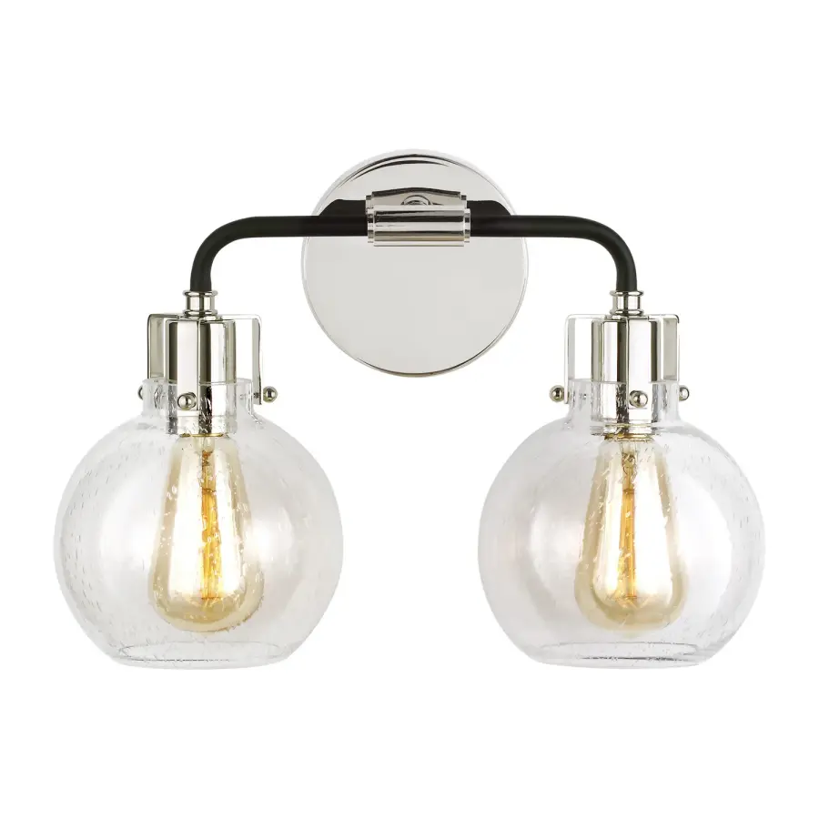 Clara Two Light Vanity in Polished Nickel/Textured Black