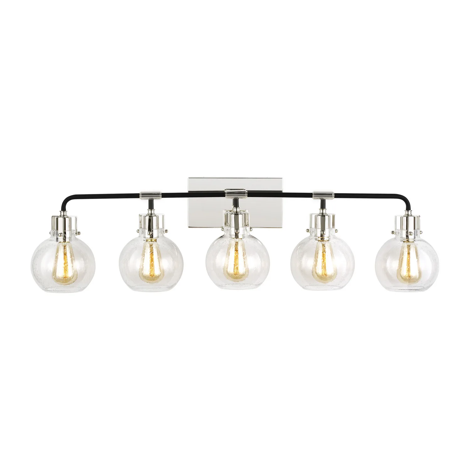 Clara Five Light Vanity in Polished Nickel/Textured Black