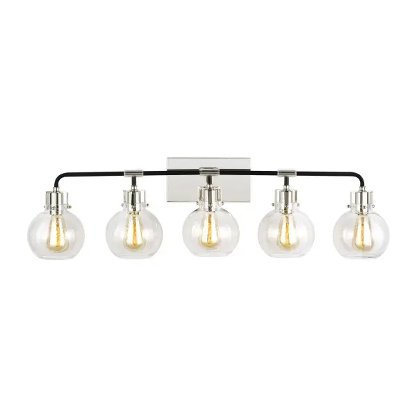 Clara Five Light Vanity in Polished Nickel/Textured Black