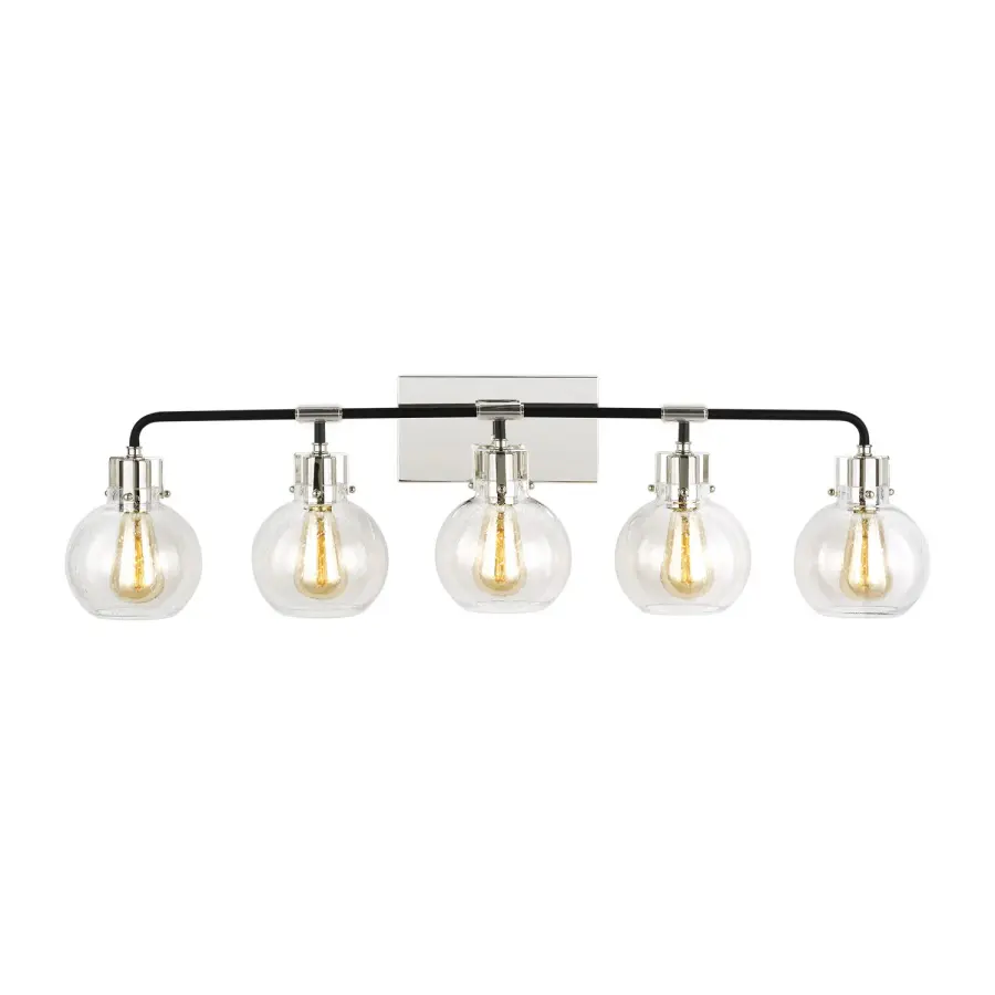Clara Five Light Vanity in Polished Nickel/Textured Black