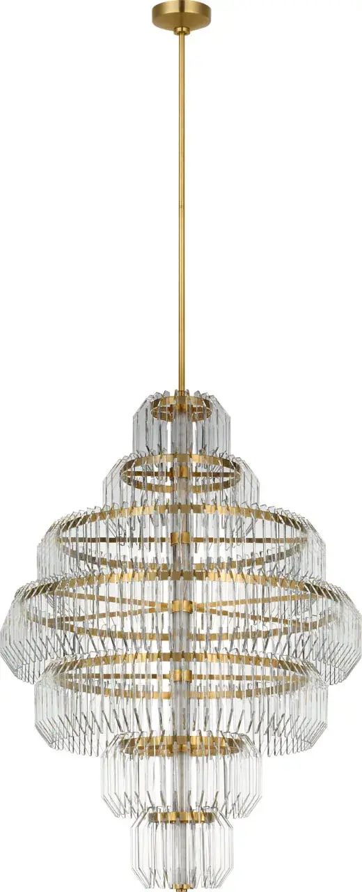 Killarney 32" Layered Chandelier in Natural Brass with Clear Crystal - Image 1