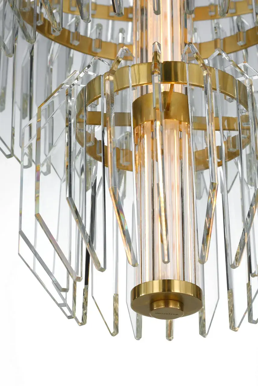 Killarney 32" Layered Chandelier in Natural Brass with Clear Crystal - Image 4