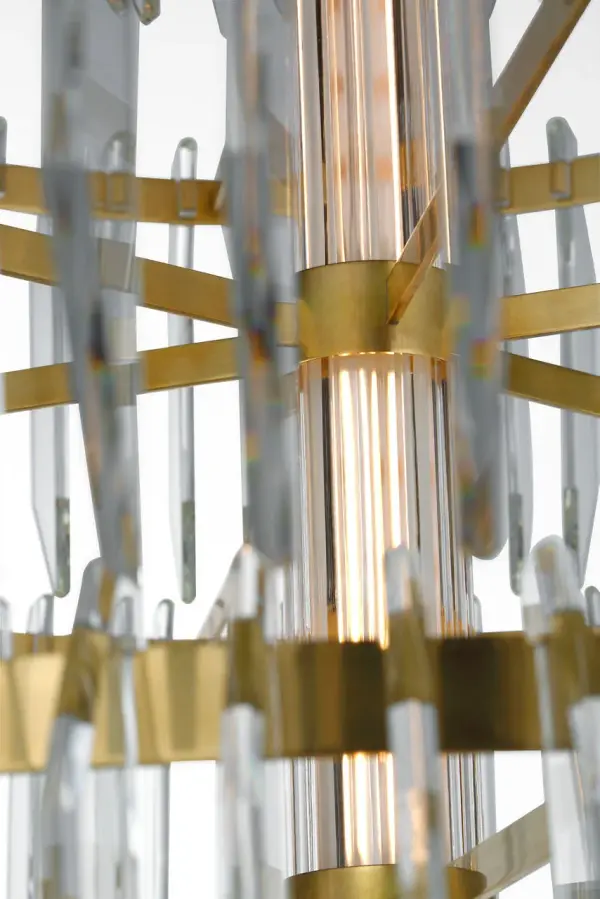 Killarney 32" Layered Chandelier in Natural Brass with Clear Crystal - Image 8