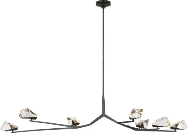 The Carraig chandelier makes a dramatic statement with its impressive 65-inch length and 7 lights adorned with clear crystal. The bronze finish provides warmth while the crystal elements add sparkle and elegance, perfect for grand dining rooms and entryways. - alternate view
