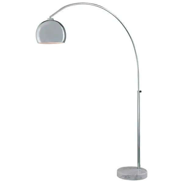 This sophisticated arc floor lamp combines timeless transitional design with modern functionality. The substantial white marble base provides stability while the chrome finish adds refined elegance to any space.