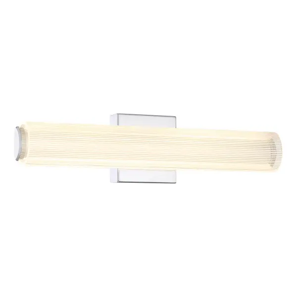 The Razors Edge LED Wall Sconce combines contemporary chrome styling with high-performance LED technology. Its 24-inch width and striped acrylic shade deliver bright, even illumination perfect for vanity and hallway applications.
