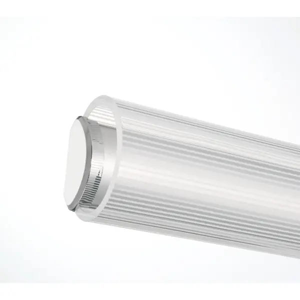 The Razors Edge LED Wall Sconce delivers exceptional bathroom and vanity lighting with its 31-inch width and high-CRI LED technology. The chrome finish and striped acrylic shade create a modern aesthetic while providing even, flattering illumination. - alternate view