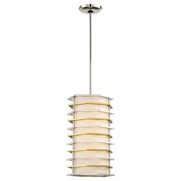 LED Pendant in Polished Nickel with Honey Gold Finish with Pure White Fabric Shade