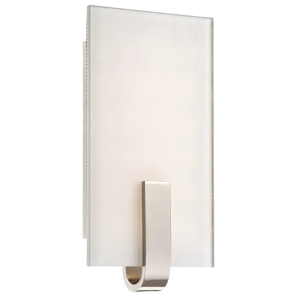 This sleek transitional wall sconce combines polished nickel elegance with modern LED efficiency. ADA-compliant design makes it ideal for accessible spaces, while the clear glass with white interior provides soft, diffused illumination.
