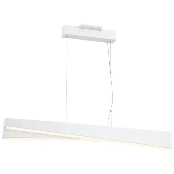 The So Inclined LED Island Light delivers clean contemporary style with its elongated 35.5-inch profile and frosted acrylic diffuser. The Sand White finish provides a soft, neutral aesthetic while the integrated LED offers 1760 lumens of bright, energy-efficient illumination perfect for kitchen islands and dining areas.