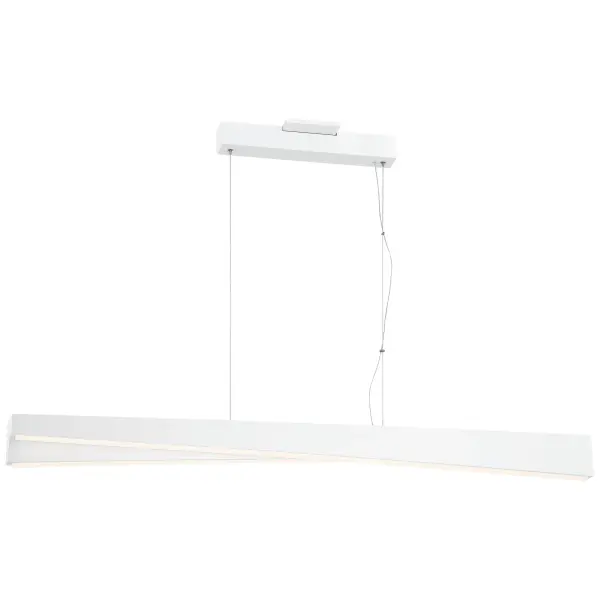 The So Inclined LED Island Light delivers clean contemporary style with its elongated 49-inch profile and frosted acrylic diffuser. Perfect for modern kitchens and dining spaces seeking streamlined illumination.