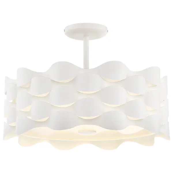 The Coastal Current semi-flush mount brings relaxed coastal style with its sand white finish and layered fabric-and-glass shade design. High-CRI LED delivers warm, natural light ideal for bedrooms and hallways.