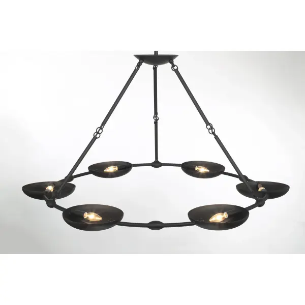 The Undertas chandelier combines industrial-modern aesthetics with functional versatility. Its 6 adjustable rotating shades allow you to direct light exactly where needed, while the substantial 47.75-inch span makes a dramatic statement over large tables and islands. - alternate view