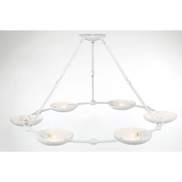 The Undertas chandelier combines clean modern design with functional versatility through its six adjustable rotating shades. The crisp Piastra White finish and substantial 47.75-inch width make it ideal for contemporary dining rooms and kitchen islands. - alternate view