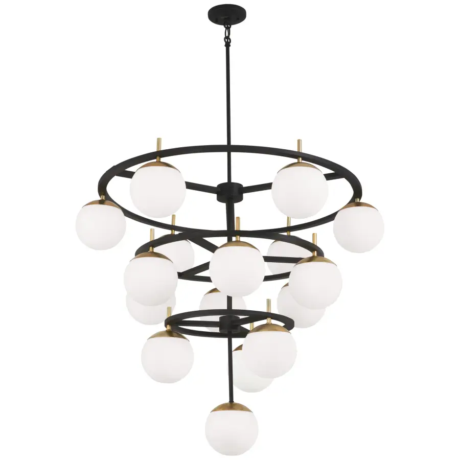 Grand 16-Light Transitional Chandelier with Weathered Black & Gold Accents