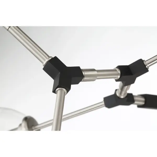 The Nexpo makes a bold statement with its expansive 50-inch linear design and 10 exposed bulbs. The coal black finish and clear glass shades create striking contrast, perfect for contemporary spaces needing dramatic overhead lighting. - alternate view