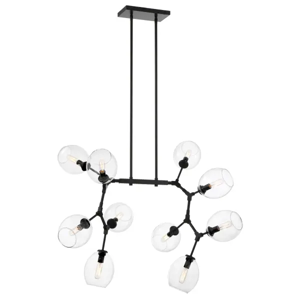The Nexpo 10-Light Chandelier commands attention with its dramatic 50-inch linear span and striking coal black finish. Ten exposed bulbs create a gallery-worthy display, perfect for modern dining rooms and expansive kitchen islands.