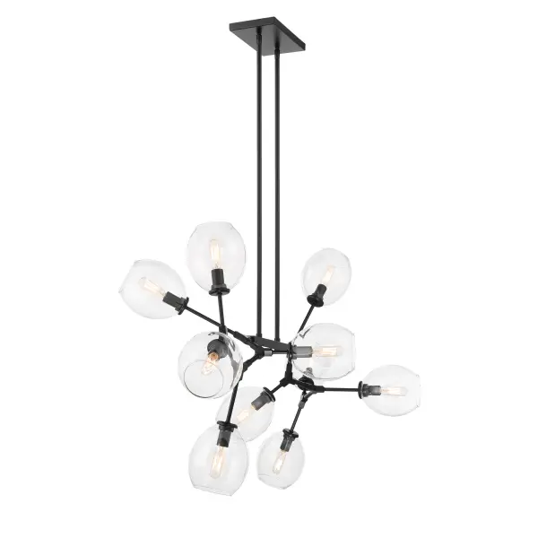 The Nexpo 10-Light Chandelier commands attention with its dramatic 50-inch linear span and striking coal black finish. Ten exposed bulbs create a gallery-worthy display, perfect for modern dining rooms and expansive kitchen islands. - alternate view