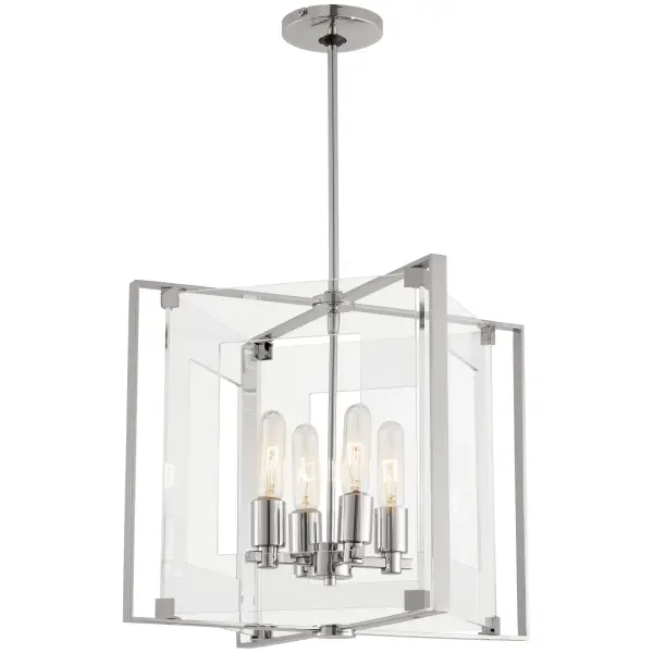 This 4-light pendant combines polished nickel hardware with clear acrylic elements for a sophisticated transitional look. The 14.75-inch fixture provides ample illumination while maintaining an elegant profile perfect for dining areas and kitchen islands.