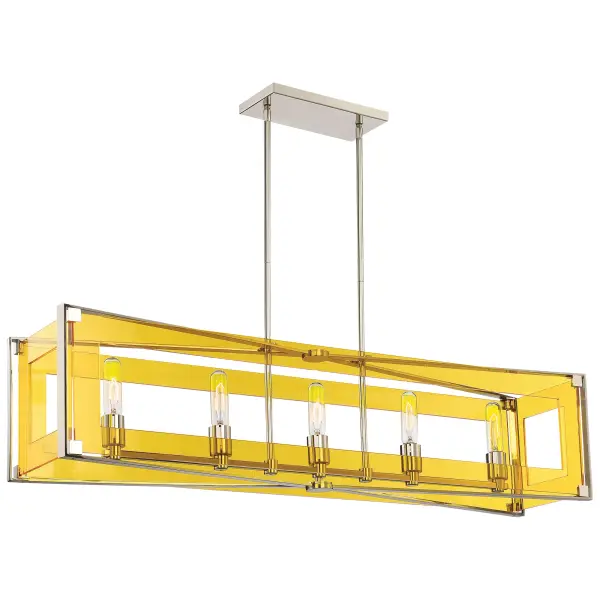 This 5-light island chandelier combines polished nickel hardware with clear acrylic elements for a refined transitional look. At 43 inches long, it's perfectly scaled for kitchen islands and dining tables. - alternate view