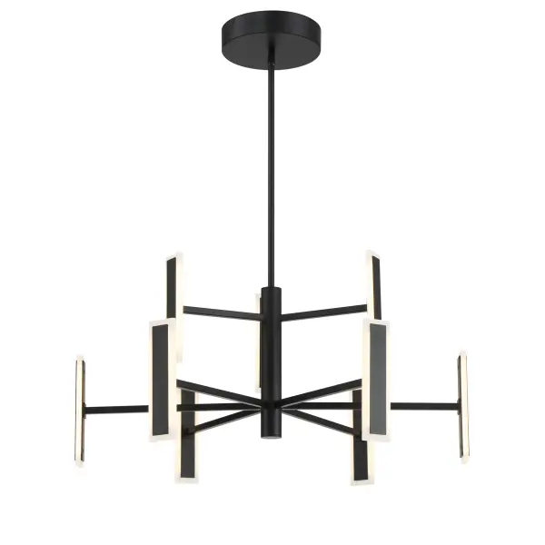 The Edge chandelier delivers modern sophistication with its clean linear profile and coal black finish. Nine integrated LED lights provide bright, energy-efficient illumination through etched acrylic diffusers.