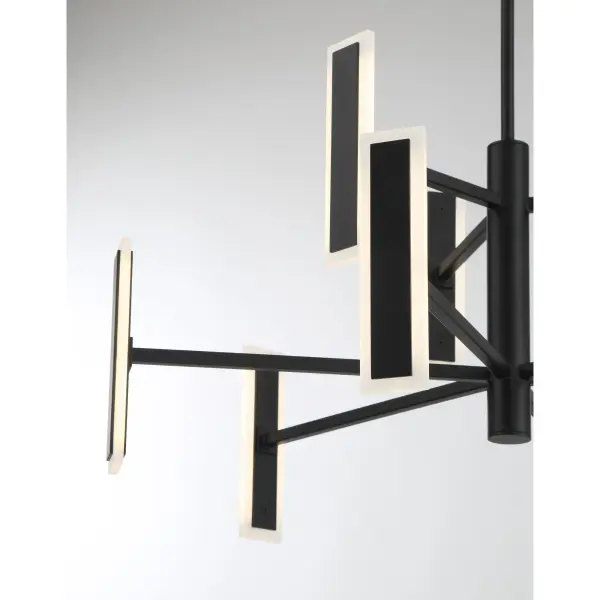 The Edge chandelier delivers modern sophistication with its clean linear profile and coal black finish. Nine integrated LED lights provide bright, energy-efficient illumination through etched acrylic diffusers. - alternate view