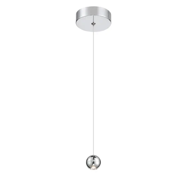 The Itty mini pendant delivers focused LED illumination in an ultra-compact 2-inch design. Its sleek chrome finish and modern aesthetic make it ideal for multiples over islands or as accent lighting in tight spaces.