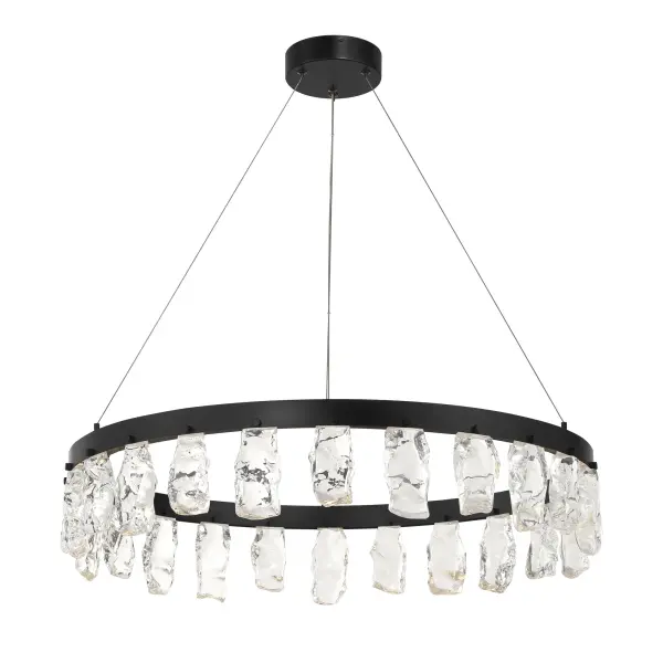 The Artic Glacier brings contemporary elegance with its striking 33-inch linear design featuring clear faux rock crystal accents against a coal black finish. High-output LED technology delivers 1,783 lumens with excellent color rendering.