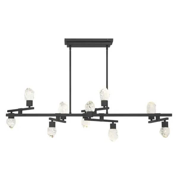 The Kosmyc brings bold contemporary style with its striking linear design featuring 10 integrated LED lights and clear faux rock crystal accents. The Sand Coal Black finish adds industrial edge while the crystal elements provide organic texture and light refraction.