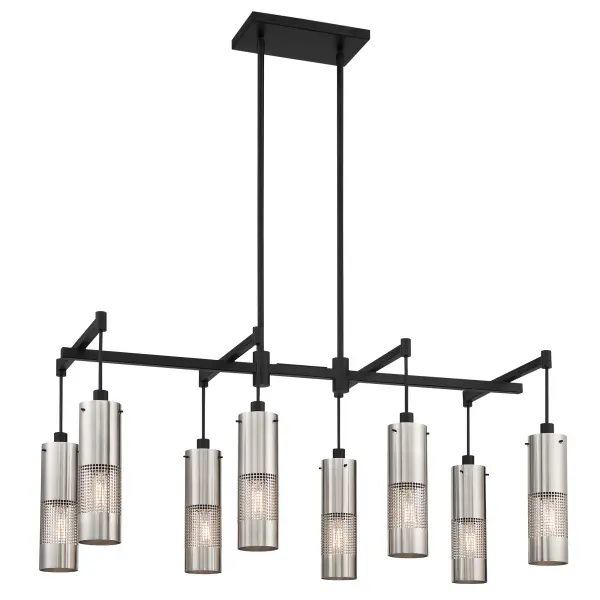 Industrial-Modern Linear Chandelier with Geometric Grid Design - Image 1