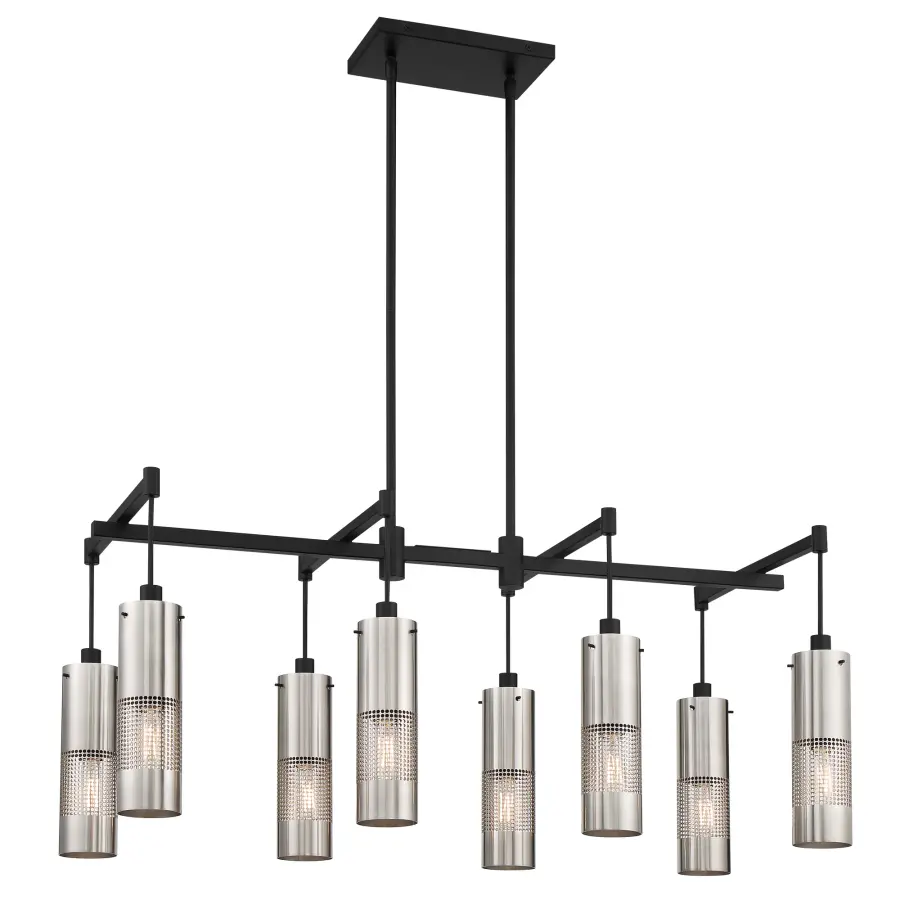Industrial-Modern Linear Chandelier with Geometric Grid Design - Image 1