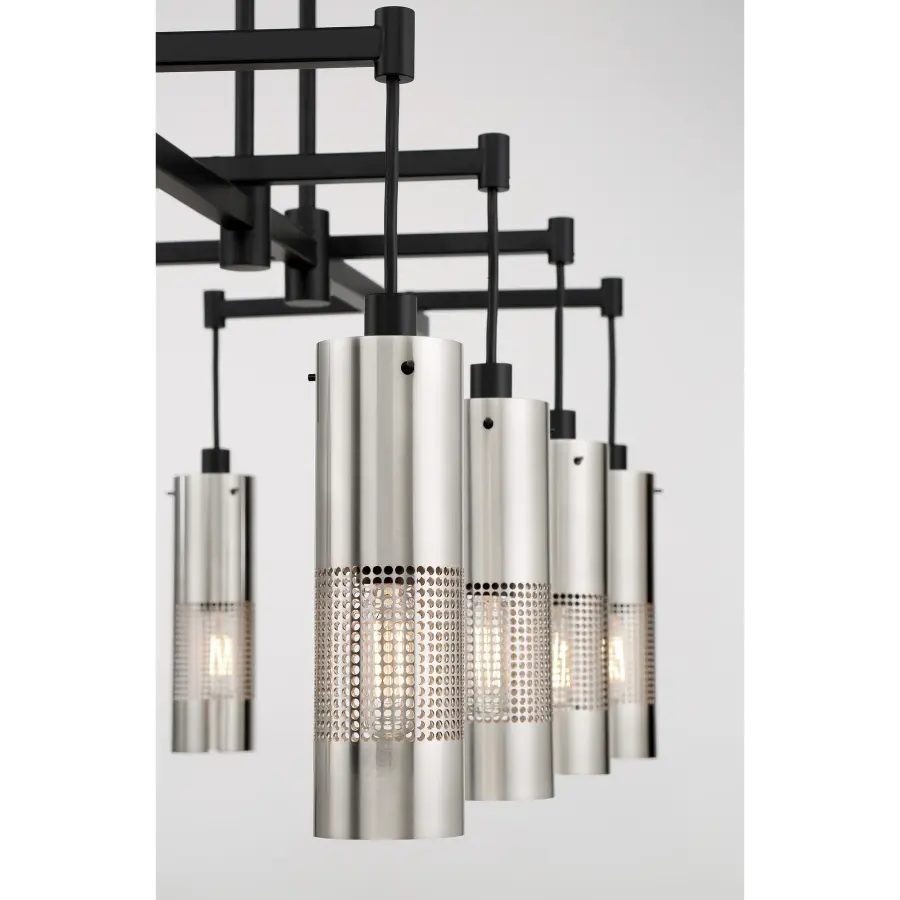 Industrial-Modern Linear Chandelier with Geometric Grid Design - Image 2