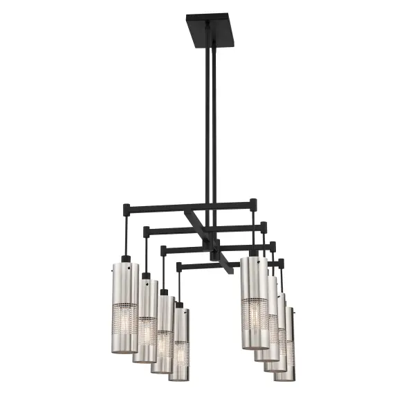 Industrial-Modern Linear Chandelier with Geometric Grid Design - Image 3