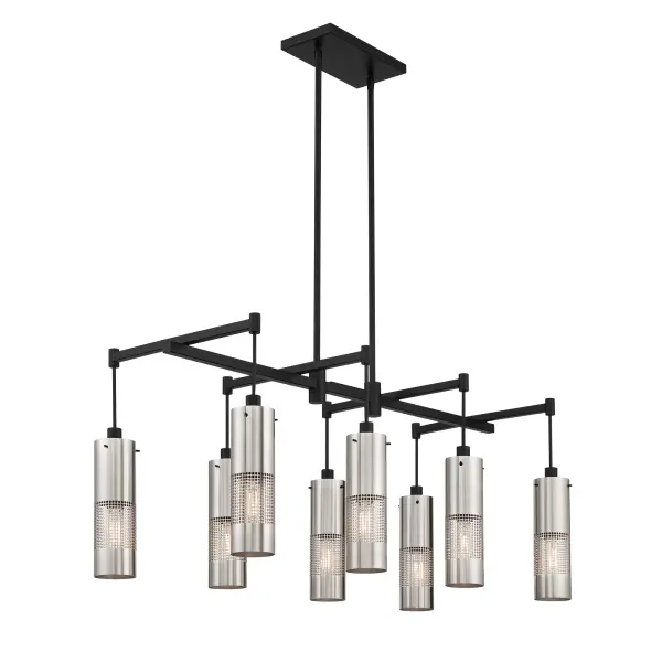 Industrial-Modern Linear Chandelier with Geometric Grid Design - Image 4