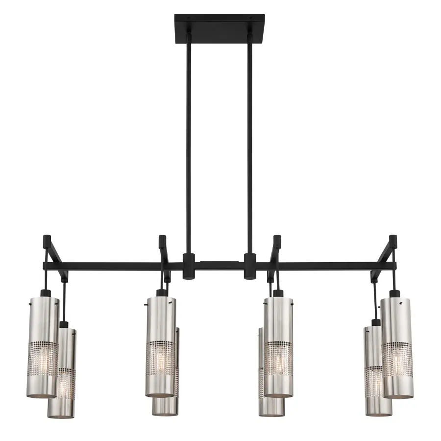Industrial-Modern Linear Chandelier with Geometric Grid Design - Image 5